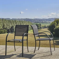 Silla de jardín de aluminio y textileno, set de 2