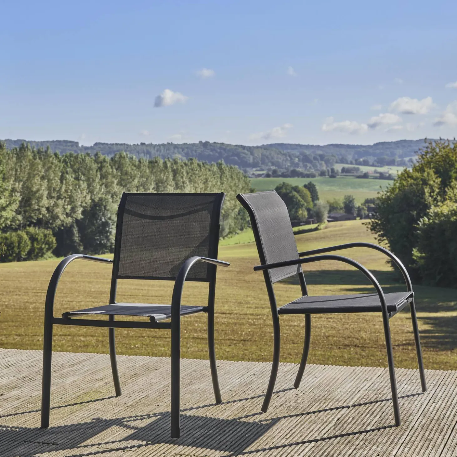 Silla de jardín de aluminio y textileno, set de 2