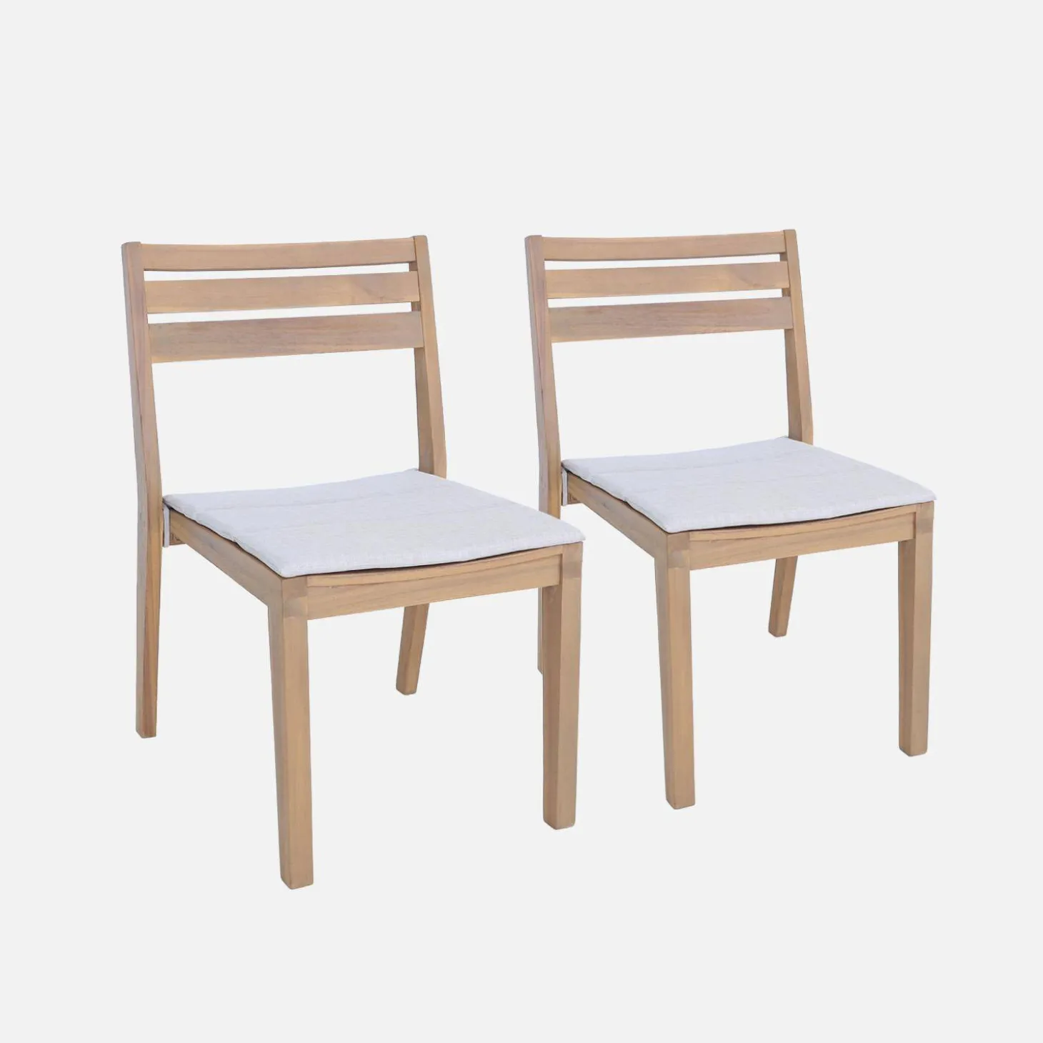 Silla de jardín de madera de acacia con cojín, set de 2