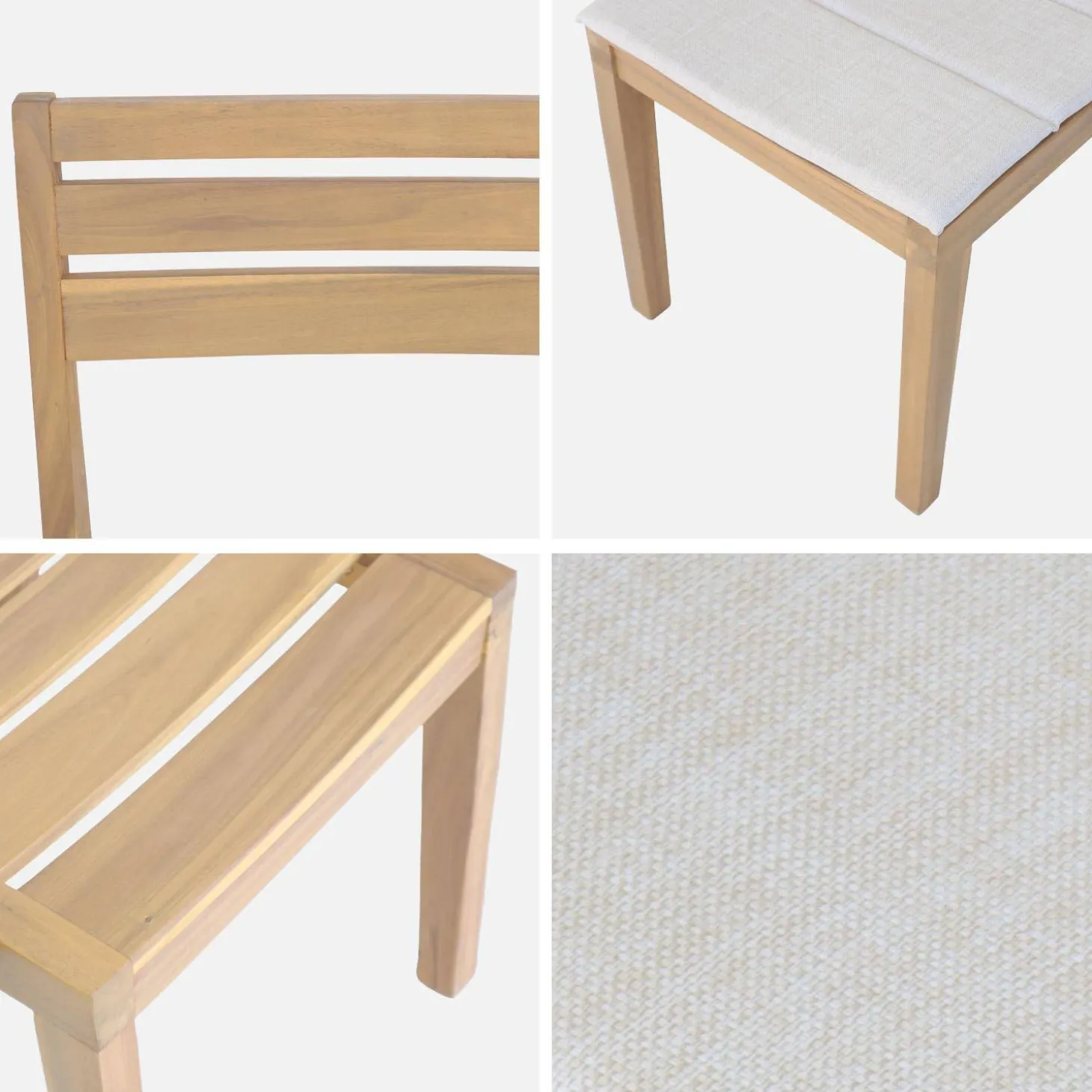 Silla de jardín de madera de acacia con cojín, set de 4