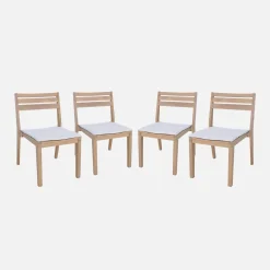 Silla de jardín de madera de acacia con cojín, set de 4