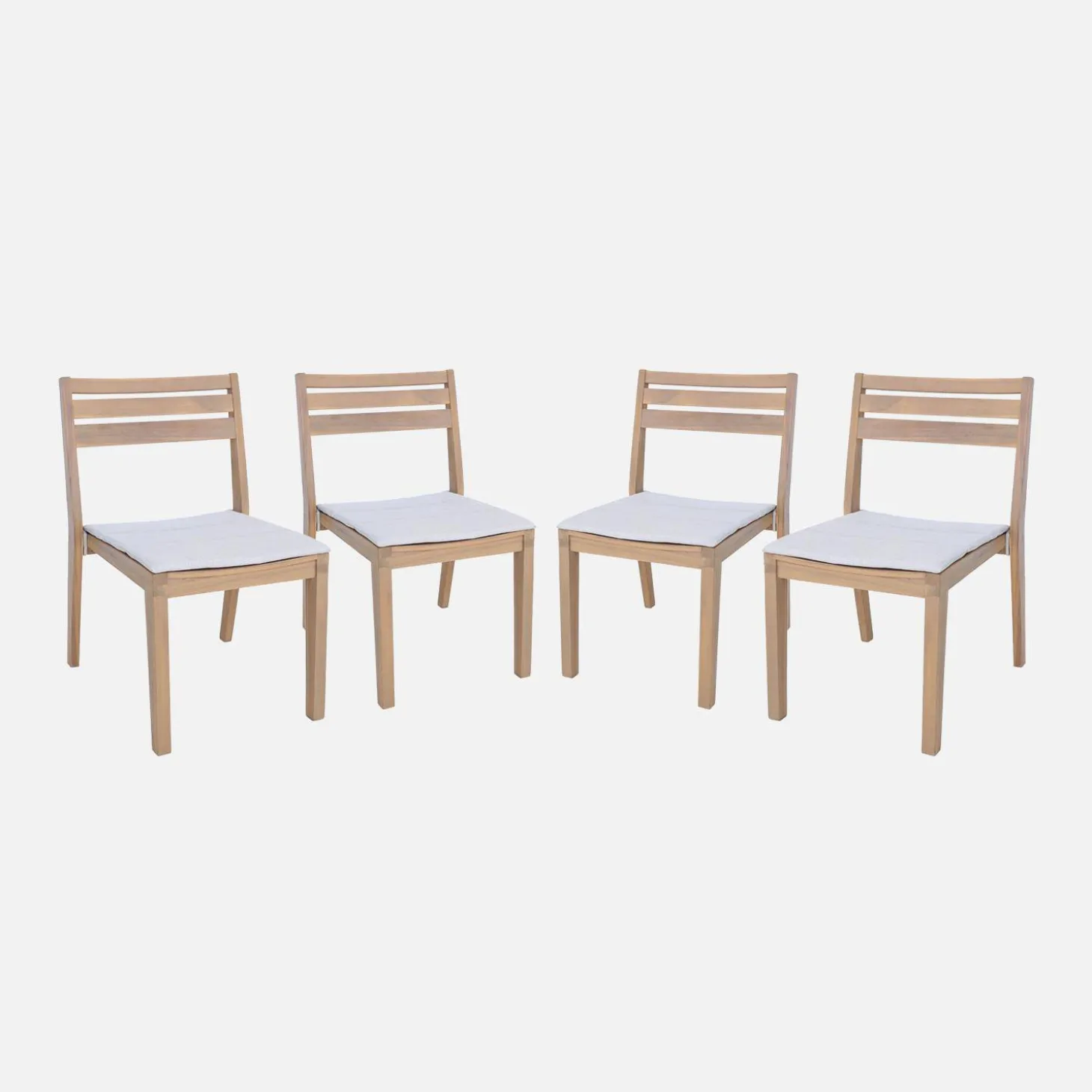 Silla de jardín de madera de acacia con cojín, set de 4