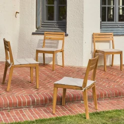 Silla de jardín de madera de acacia con cojín, set de 4