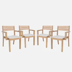 Silla de jardín de madera de acacia con cojín, set de 4