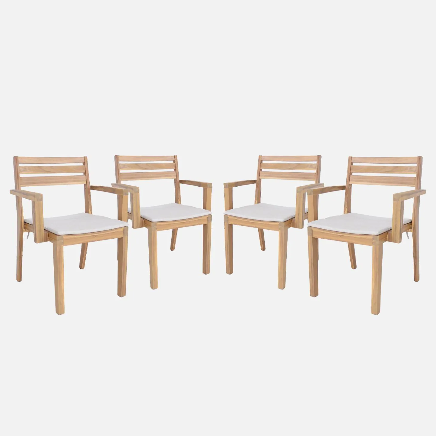 Silla de jardín de madera de acacia con cojín, set de 4