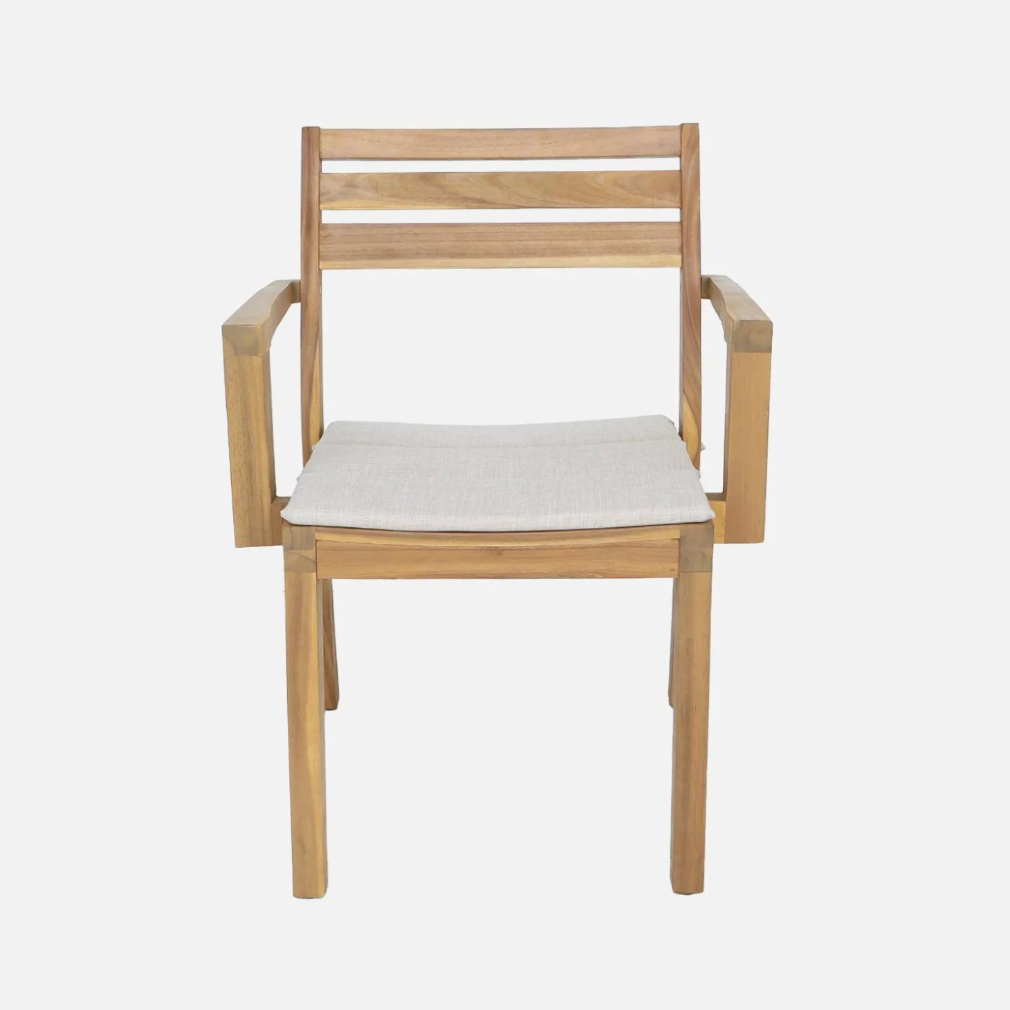 Silla de jardín de madera de acacia con cojín, set de 4
