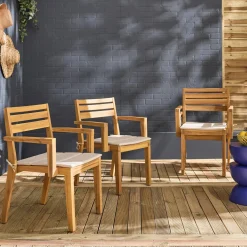 Silla de jardín de madera de acacia con cojín, set de 4