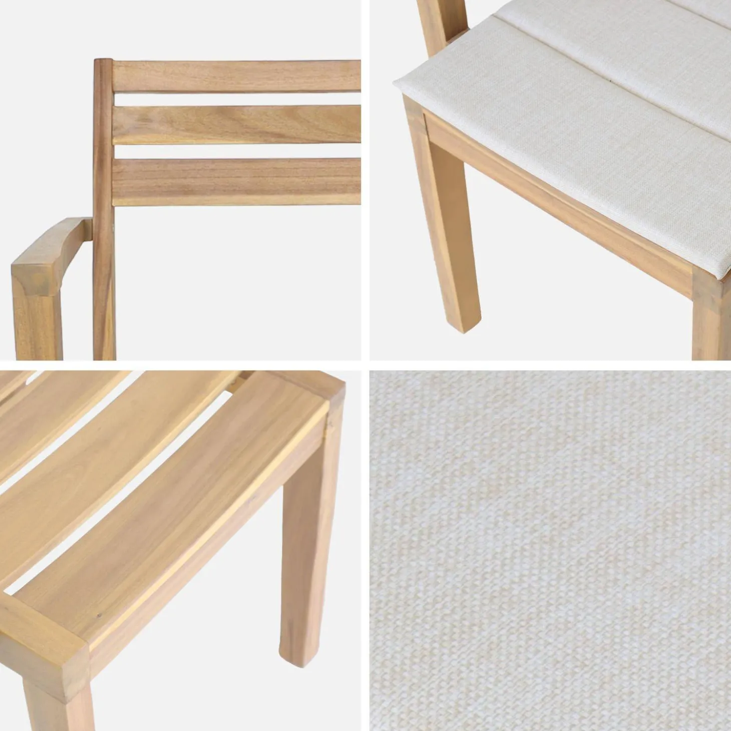 Silla de jardín de madera de acacia con cojín, set de 4
