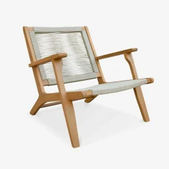 Silla de jardín de madera y cuerda con reposapiés, set de 2