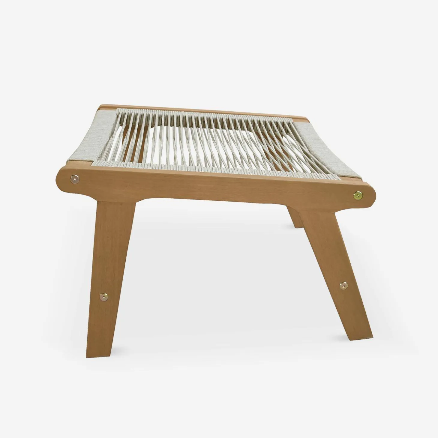 Silla de jardín de madera y cuerda con reposapiés, set de 2