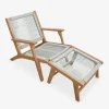 Silla de jardín de madera y cuerda con reposapiés