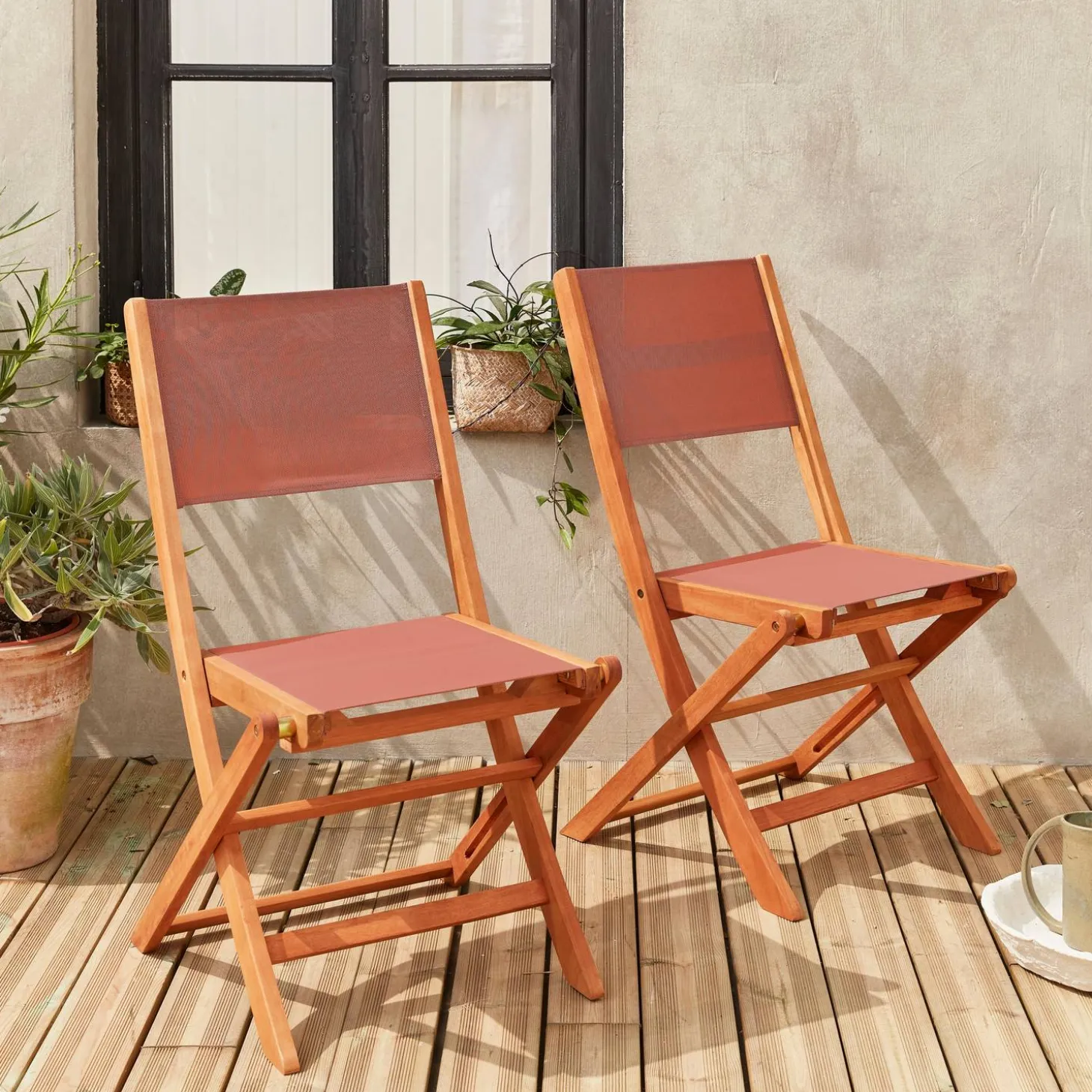 Silla de jardín plegable de madera de eucalipto, set de 2