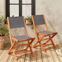Silla de jardín plegable de madera de eucalipto, set de 2