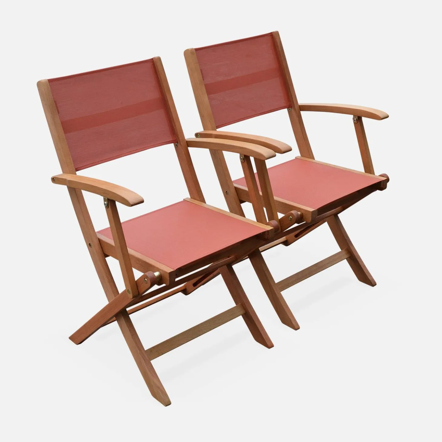 Silla de jardín plegable de madera de eucalipto, set de 2