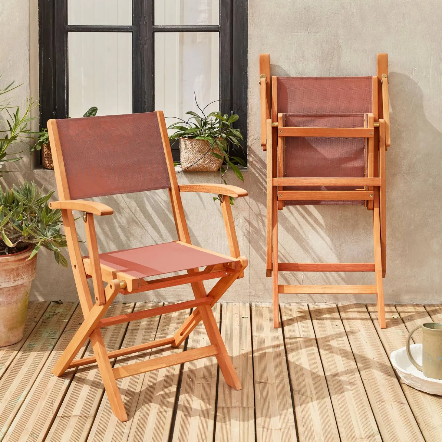 Silla de jardín plegable de madera de eucalipto, set de 2