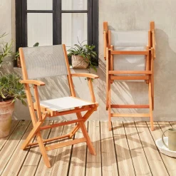 Silla de jardín plegable de madera de eucalipto, set de 2