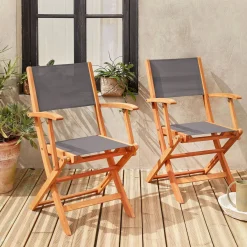 Silla de jardín plegable de madera de eucalipto, set de 2