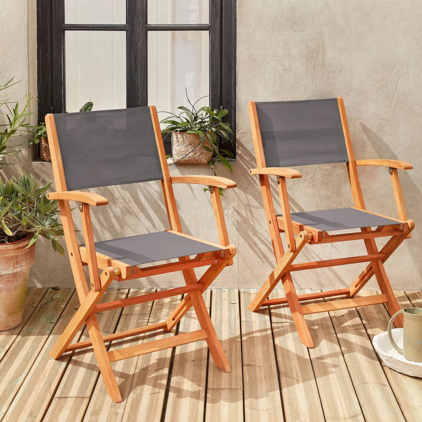 Silla de jardín plegable de madera de eucalipto, set de 2