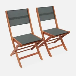 Silla de jardín plegable de madera de eucalipto, set de 2