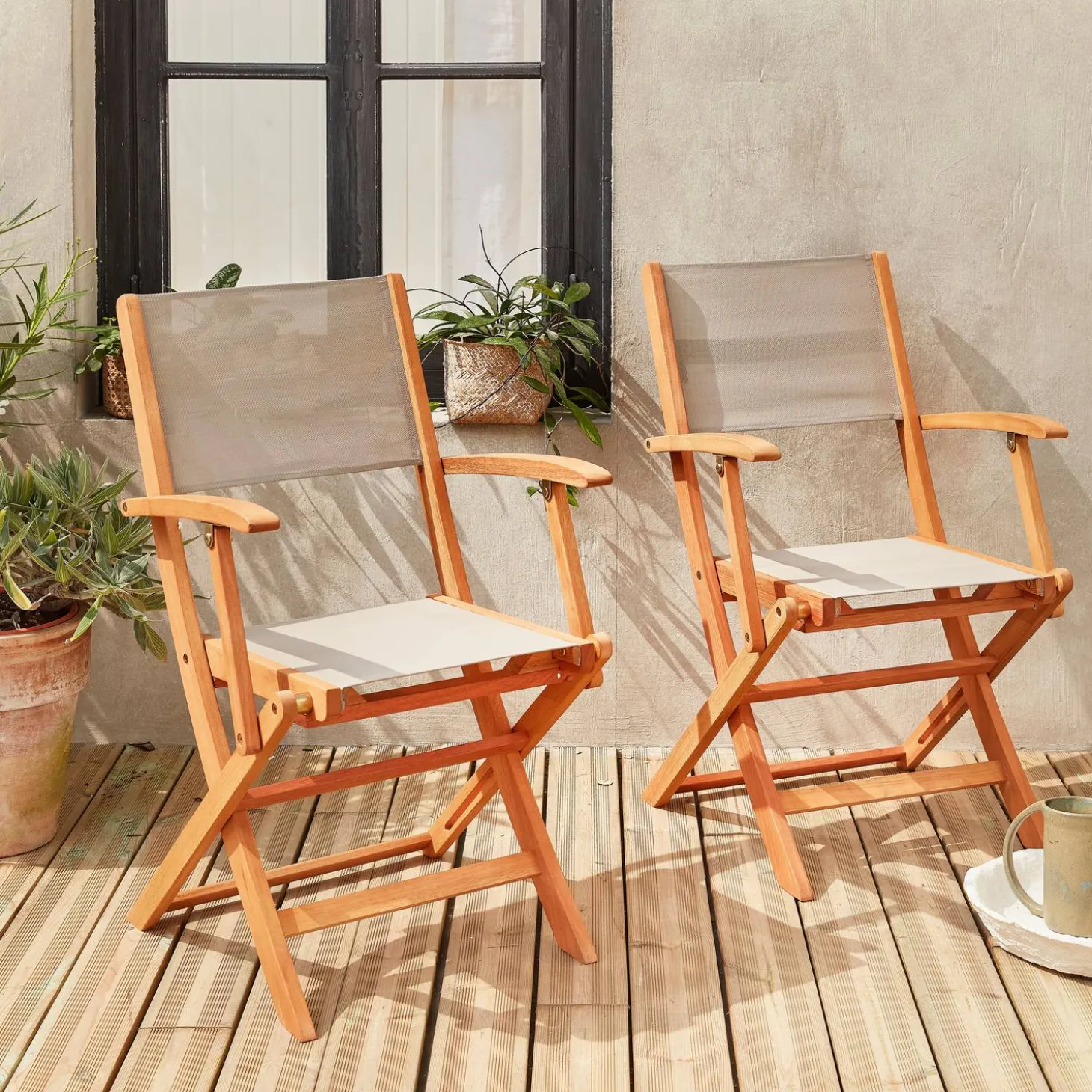 Silla de jardín plegable de madera de eucalipto, set de 2