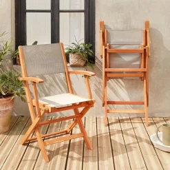 Silla de jardín plegable de madera de eucalipto, set de 2