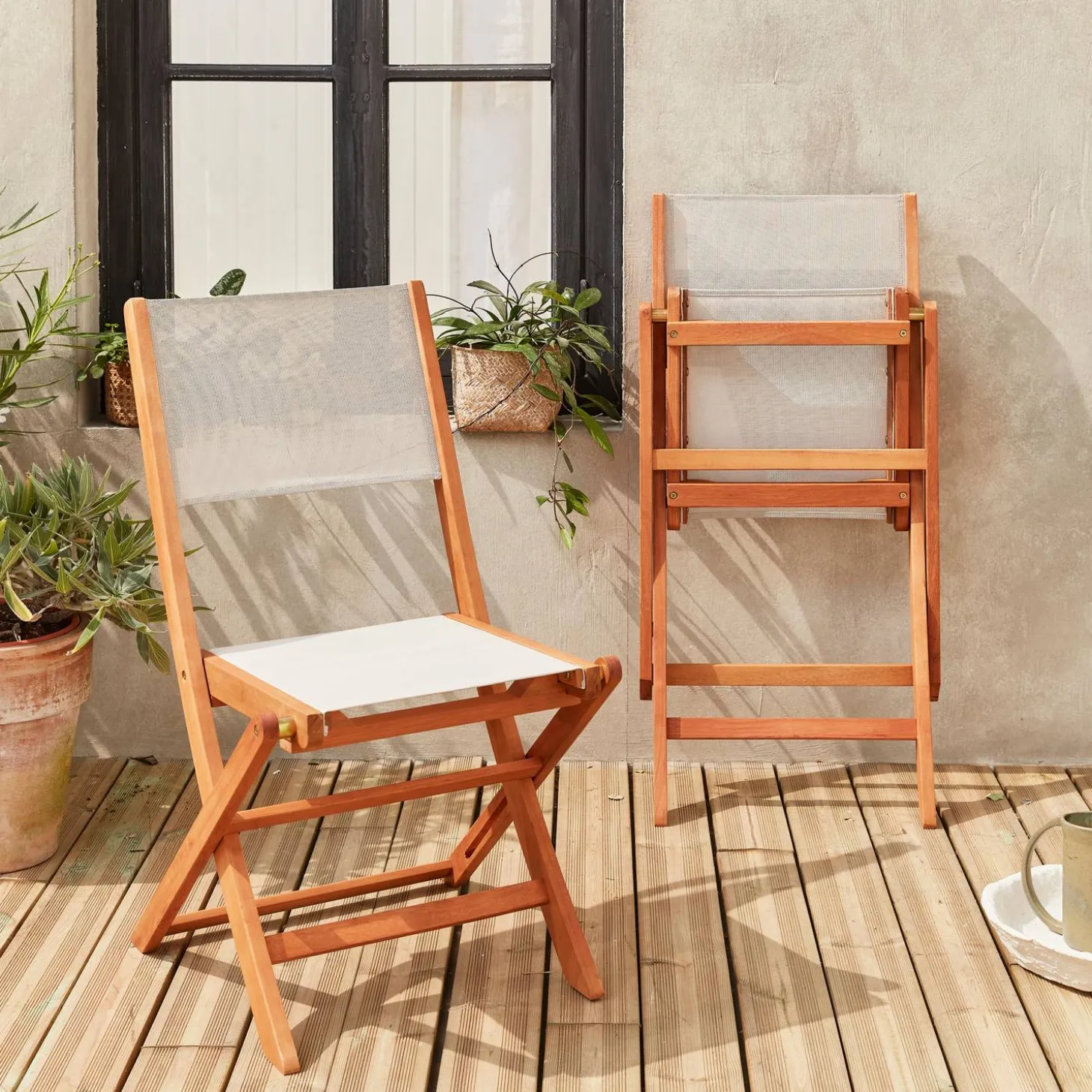 Silla de jardín plegable de madera de eucalipto, set de 2