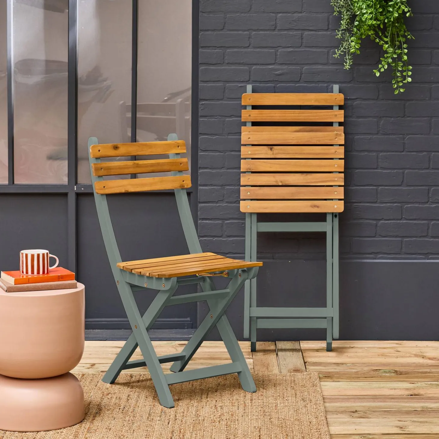 Silla de jardín plegable de madera de acacia (lote de 2)