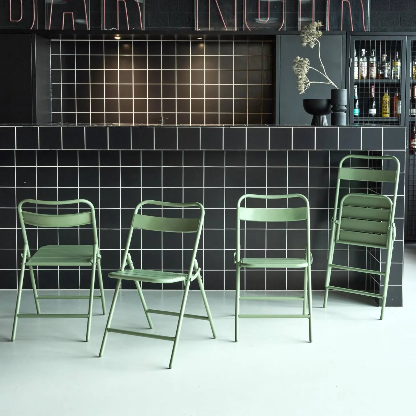 Silla de jardín plegable de acero, set de 4