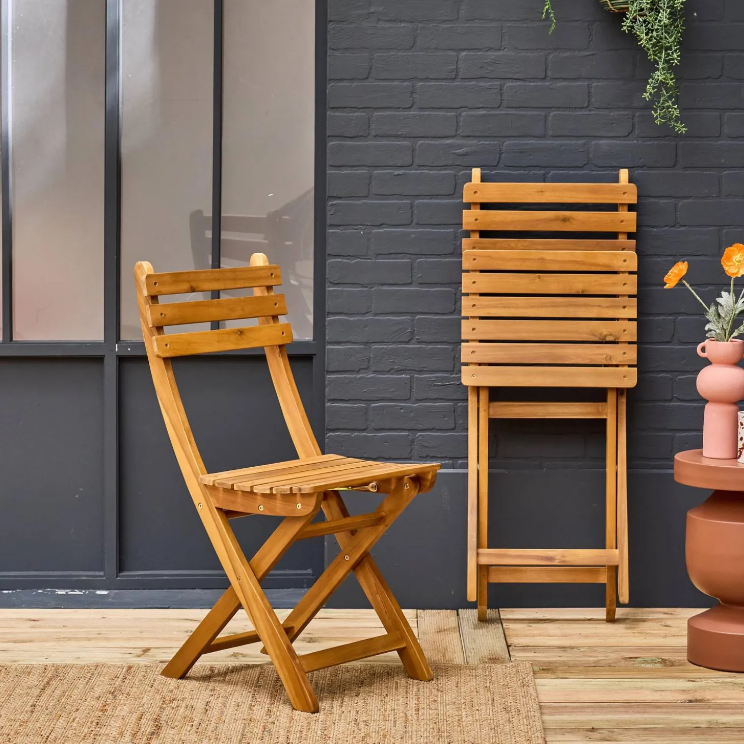 Silla de jardín plegable de madera de acacia (lote de 2)