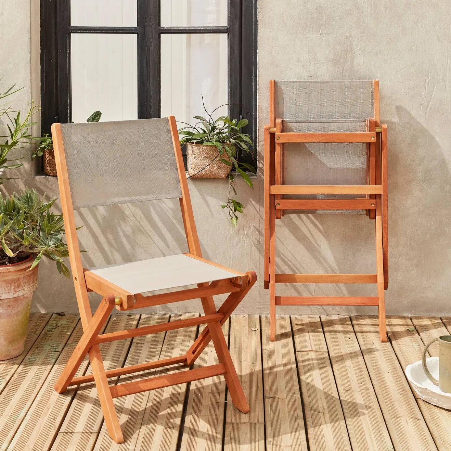 Silla de jardín plegable de madera de eucalipto, set de 2