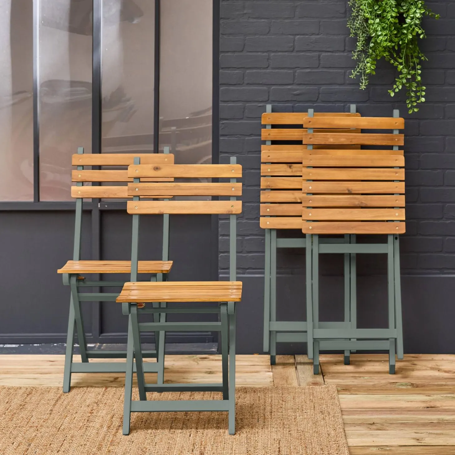 Silla de jardín plegable madera de acacia, set de 4