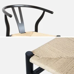 Silla de madera con asiento de cuerda, set de 2