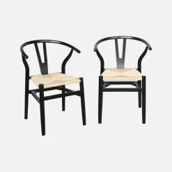 Silla de madera con asiento de cuerda, set de 2