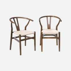 Silla de madera con asiento de cuerda, set de 2