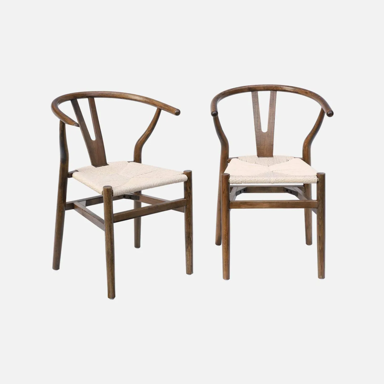 Silla de madera con asiento de cuerda, set de 2