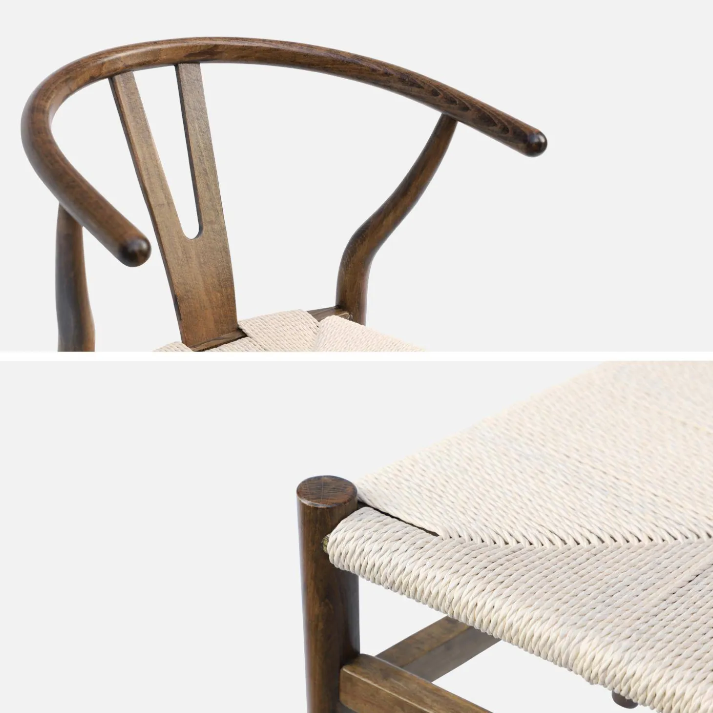 Silla de madera con asiento de cuerda, set de 2