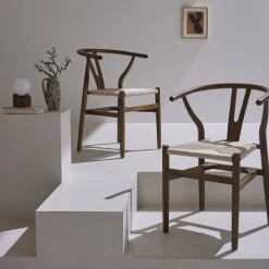 Silla de madera con asiento de cuerda, set de 2