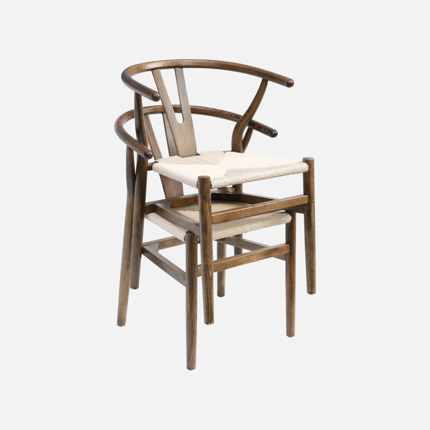 Silla de madera con asiento de cuerda, set de 2