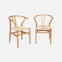 Silla de madera con asiento de cuerda, set de 2