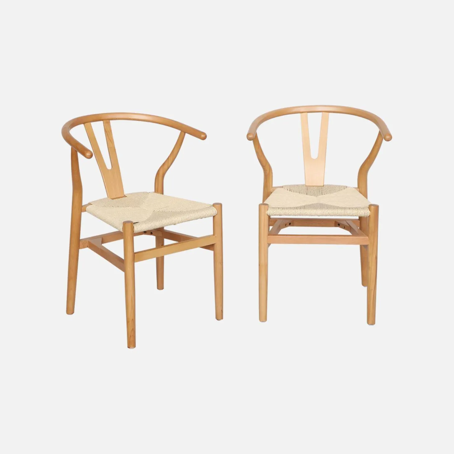 Silla de madera con asiento de cuerda, set de 2