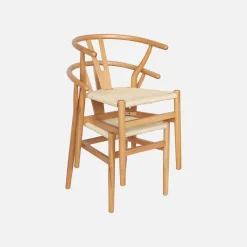Silla de madera con asiento de cuerda, set de 2
