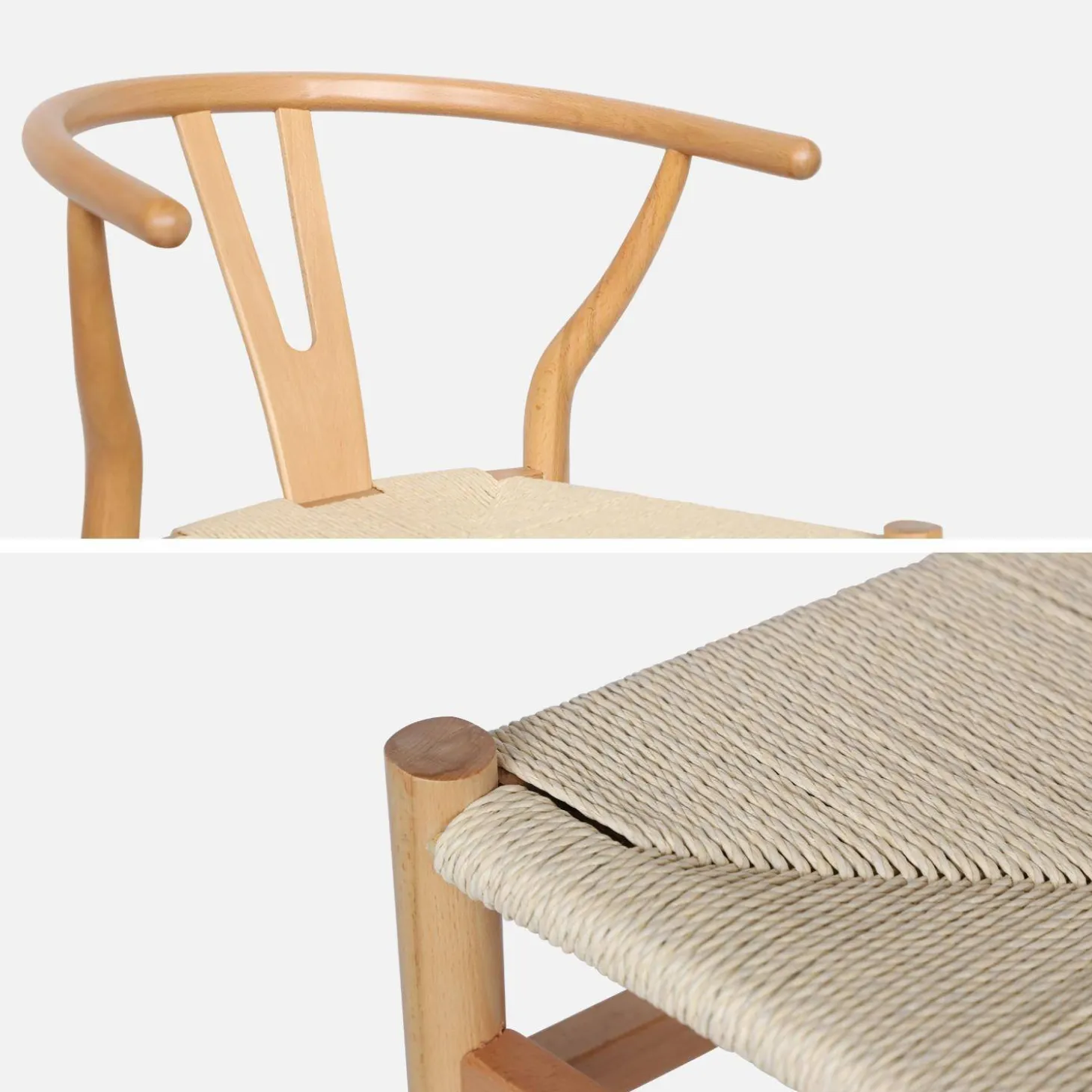 Silla de madera con asiento de cuerda, set de 2