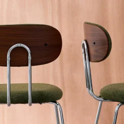 Silla de madera curvada teñida de nogal y tejido repelente al agua , set de 2