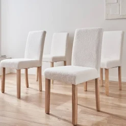 Silla de madera de hevea y borreguito, set de 4