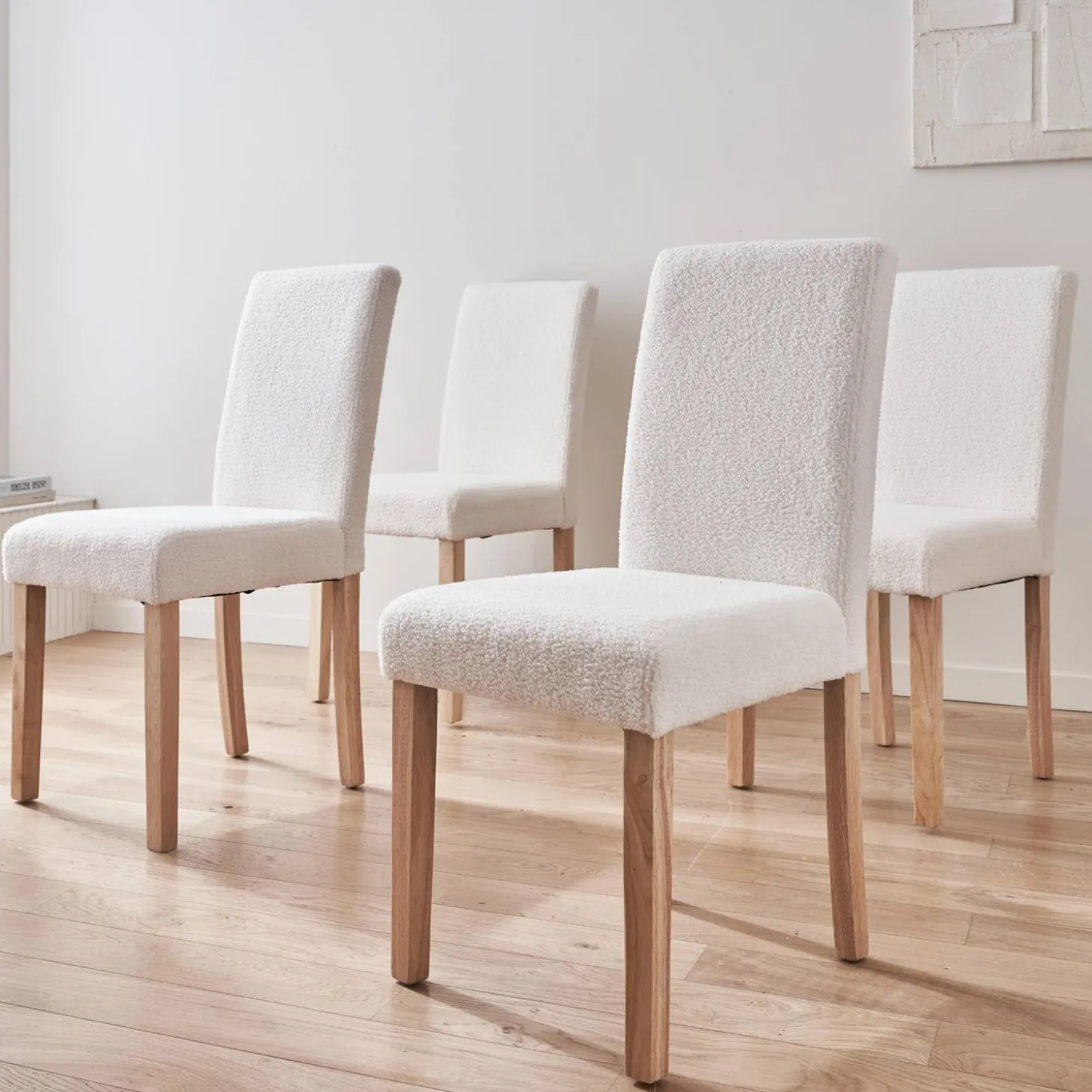 Silla de madera de hevea y borreguito, set de 4