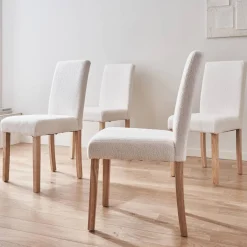 Silla de madera de hevea y borreguito, set de 4