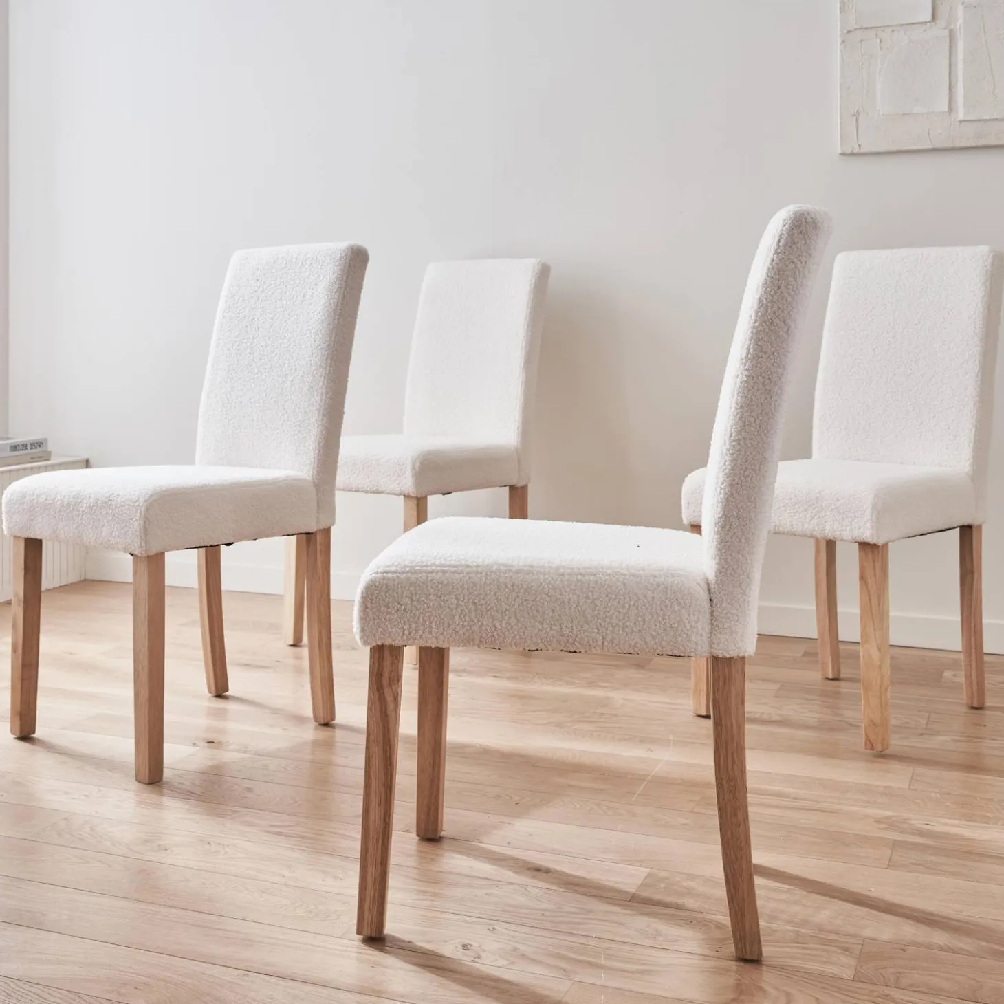 Silla de madera de hevea y borreguito, set de 4