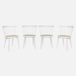 Silla de madera y caña, set de 4