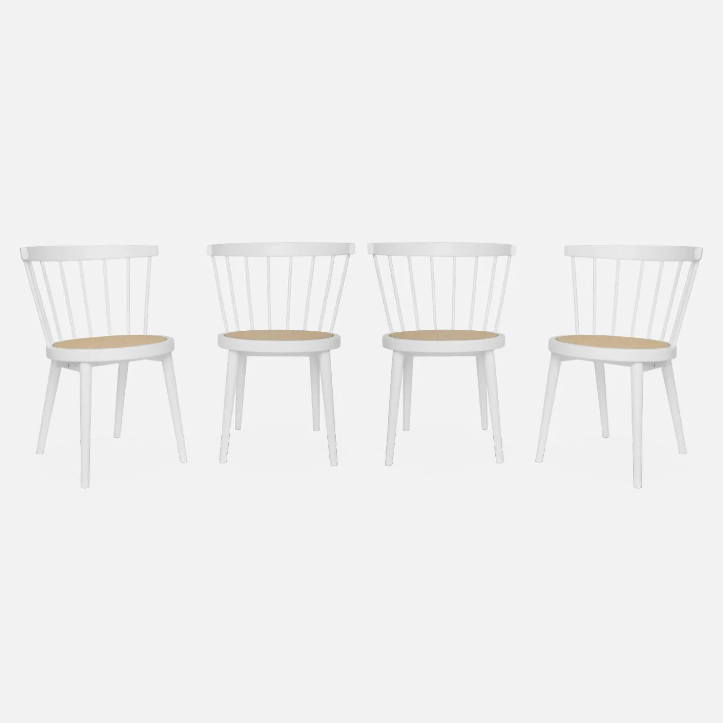 Silla de madera y caña, set de 4