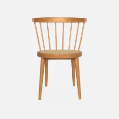 Silla de madera y caña, set de 4